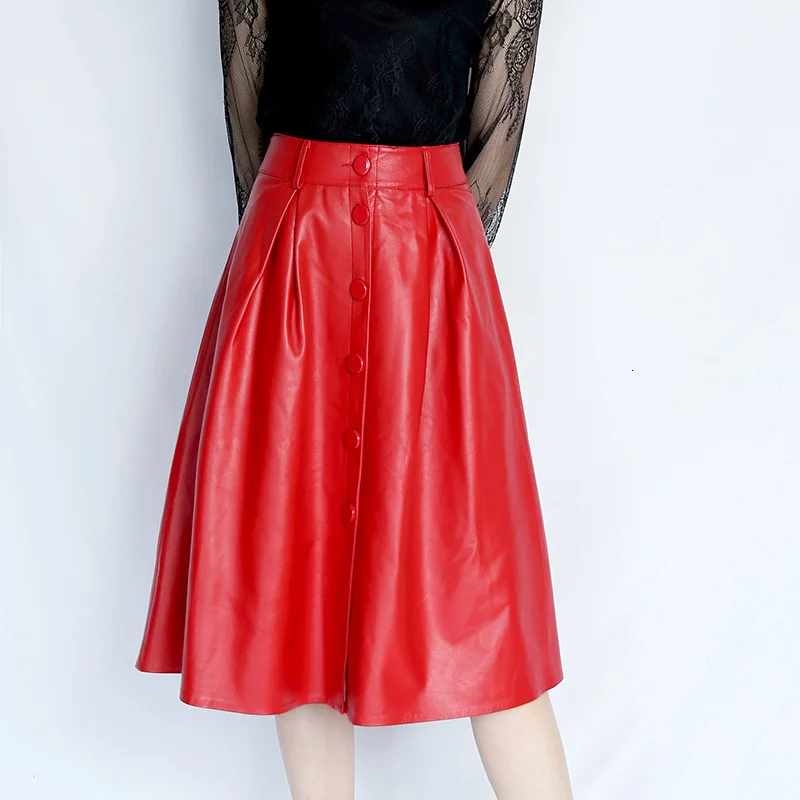 

Genuine Leather Skirt Women Real Natural Sheepskin Ladies Office Designs High Waist Long Maxi Skirts Female Red Black Plus Size