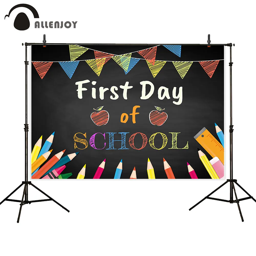 Allenjoy first day of school party supplies flags crayon apple blackboard photography background student event Photozone banner