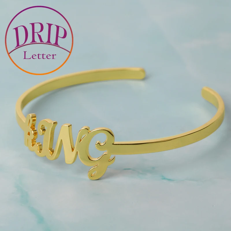 Custom Name Bangle Stainless Steel Real Gold Bracelet Women Hip Hop Jewelry Adjustable