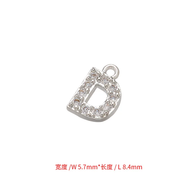 ZHUKOU 7x8mm 26 silver color crystal letter pendant for women necklace earrings jewelry accessories making model: VD594