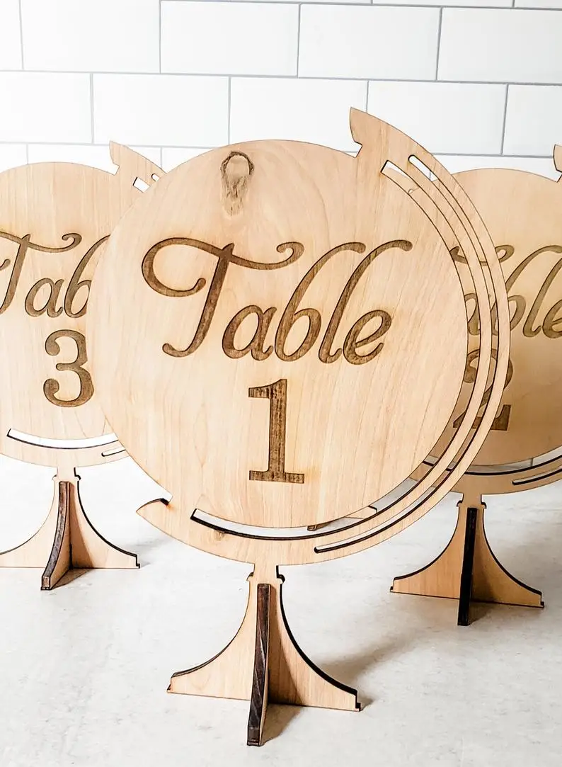 Rustic Wedding Wooden Travel Theme Table Numbers With Holder Set,Adventure Begins Number Sign,Personalized Elegant table number