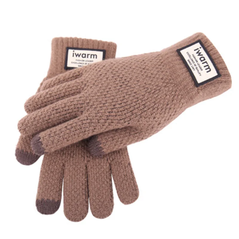 

Fashion Men's Wool Knit Touch Screen Driving Gloves Winter Warm Plus Velvet Thicken Elastic Sports Fitness Cycling Mittnes L46L