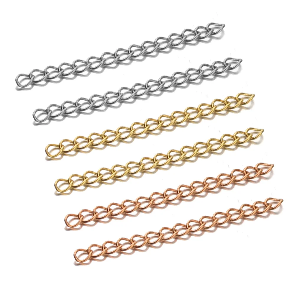 

50pcs Gold 50mm Basis Stainless Steel Bracelet Extension Tail Chain Bulk Necklace Extender Chains for DIY Jewelry Making Finding