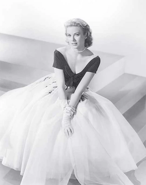 Vintage anni 50 con spalle scoperte lunghezza del te Grace Kelly of Monaco abito da sera formale bianco nero abiti da ballo abiti da festa