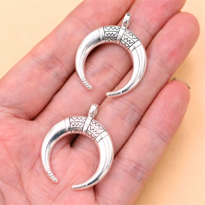 10pcs Antique Silver Color Retro Horns Crescent Moon Alloy Pendant DIY Charms For Jewelry Crafts Making 33*28mm A244