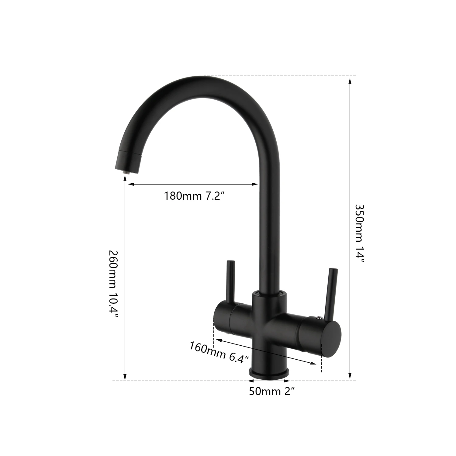 Monite Matte Black Swivel Kitchen Faucet 2 Handles 360 Rotated Bathroom Basin Tap Purity Drinking Filter Water Kitchen Mixer Tap