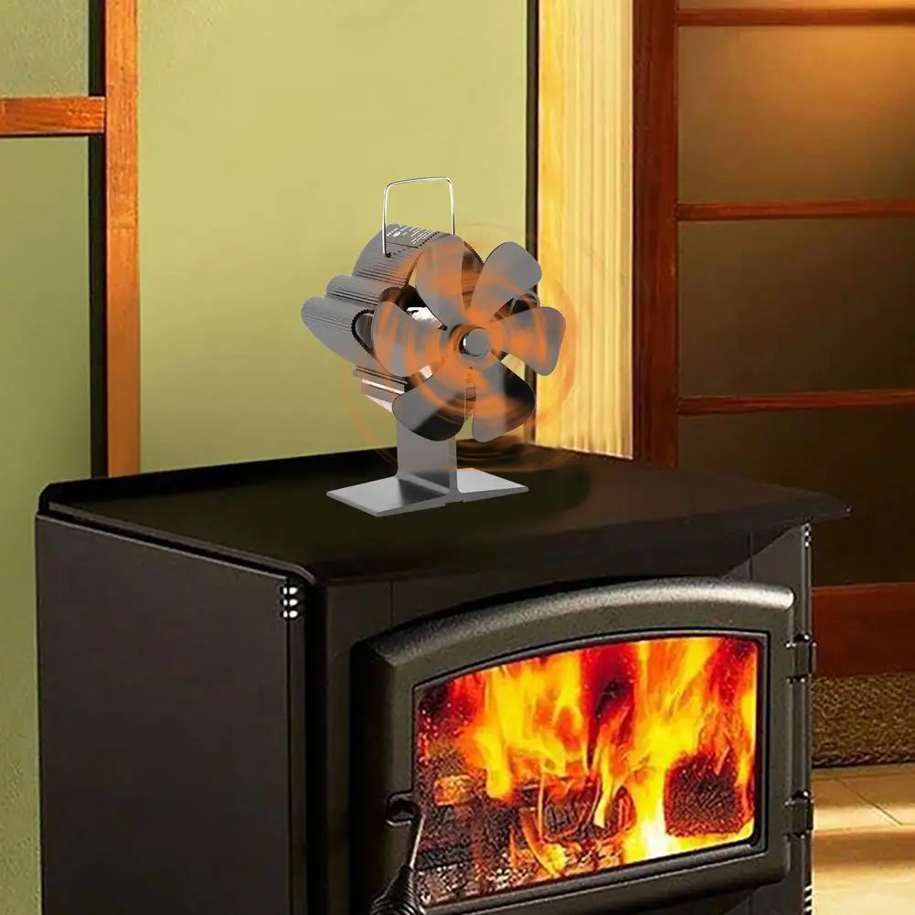 Ventilador silencioso de 6 aspas para estufa, sistema eficiente de distribución de calor para chimenea, quemador de leña, alimentado por calor