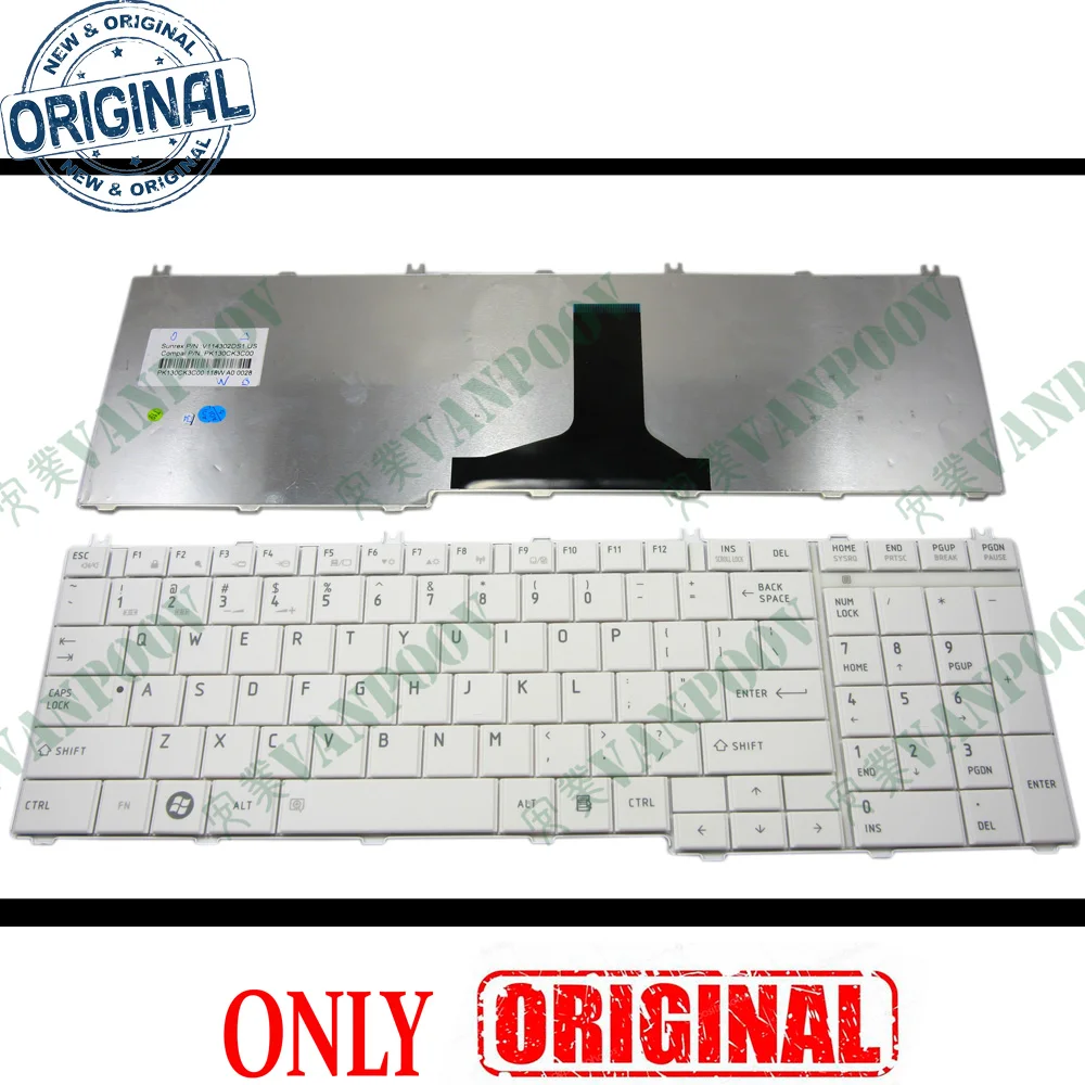 

New Laptop keyboard for Toshiba Satellite C650 C655 C655D C660 L650 L655 L670 L675 L750 L755 White US layout - V114302DS1