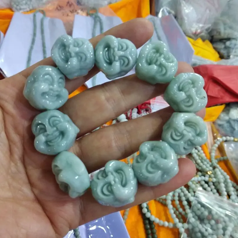 

Admirable Myanmar Jade Happy Buddha Bead Bangle Amulet jadite hanging drop Bless talisman