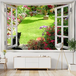 Landscape Outside The Window Tapestry Wall Hanging Bohemian Style Curtain Aesthetic Mandala Room Decor