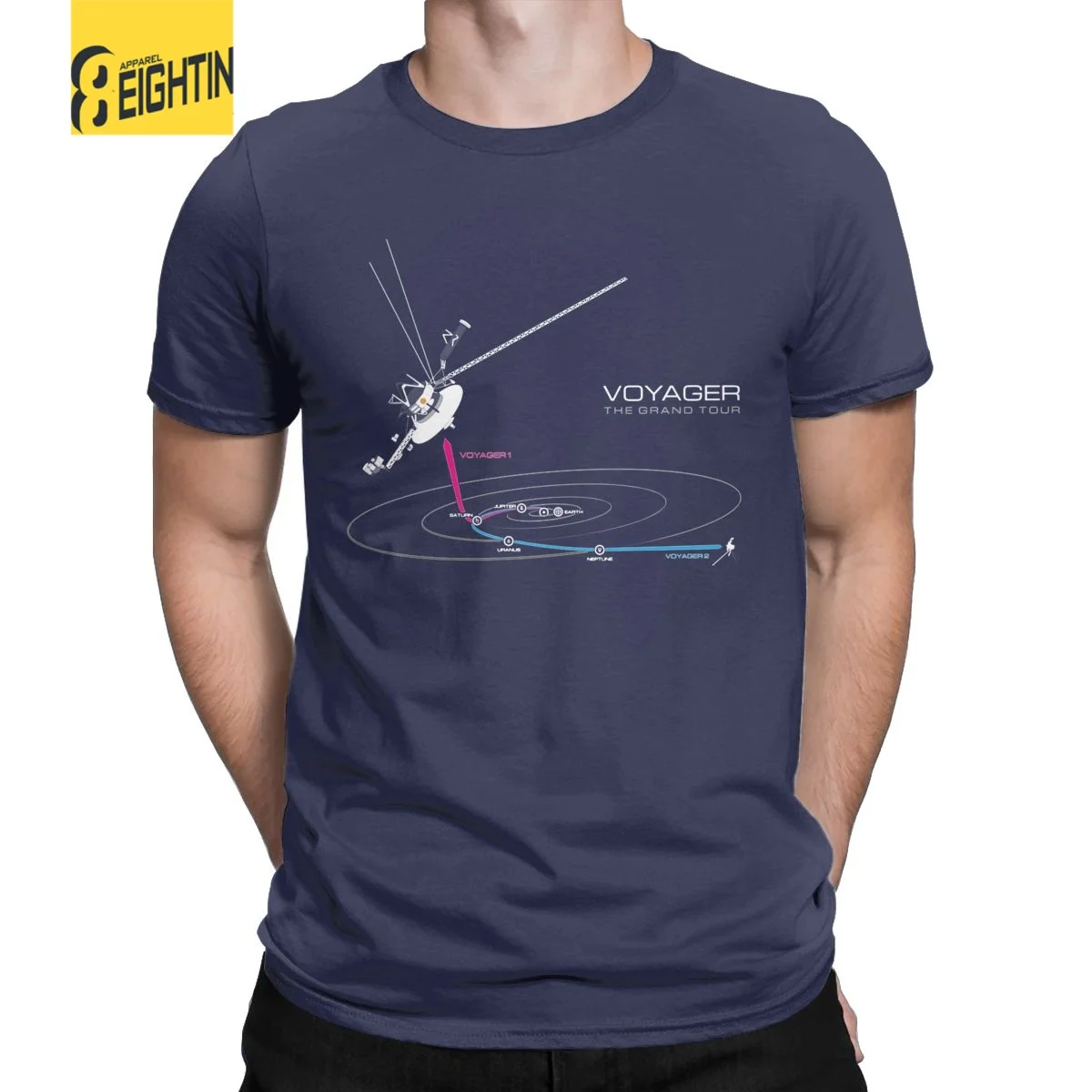 VOYAGER The Grand Tour Space T-Shirts Men Interstellar Funny 100% Cotton Tee Shirt Round Neck Short Sleeve T Shirt Clothing