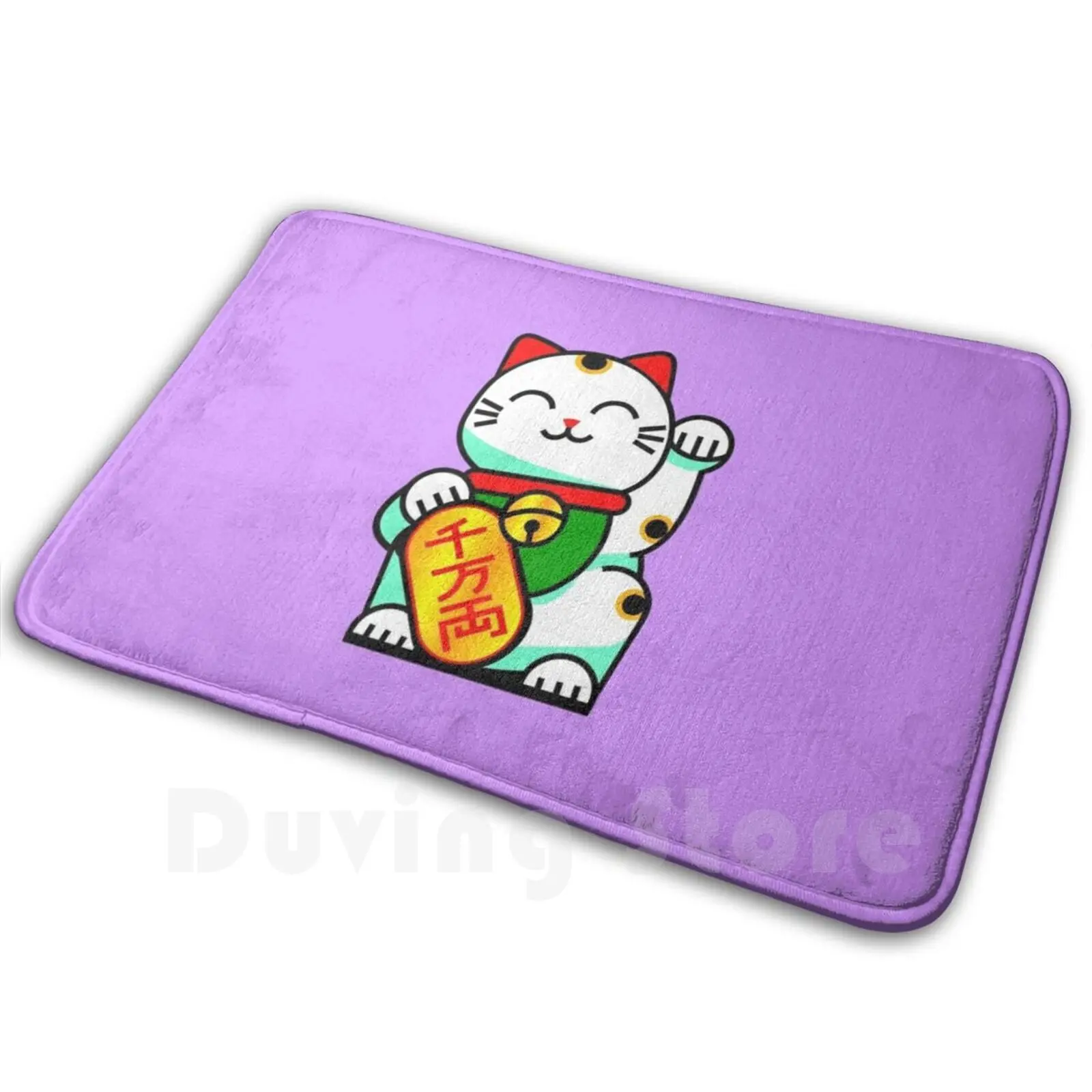 Beckoning Cat Mat Rug Carpet Anti-Slip Floor Mats Bedroom Maneki Neko Japan Japanese Good Luck Asian Fortune Bell Bib Money