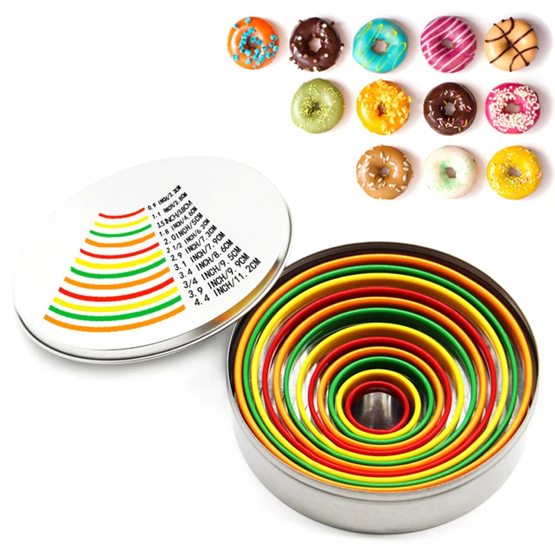 

12pcs/set Colored Round Mousse Moulds Stainless Steel DIY Biscuit Cookie Cutters Cake Mousse Ring Baking Tools