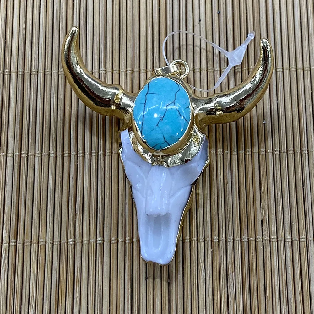 Imagen 5: Colgante de resina con forma de cabeza de toro de Animal, colgante de collar con diamantes pegajosos para fabricación de joyas DIY, colgante de pulsera personalizado, 1 ud.