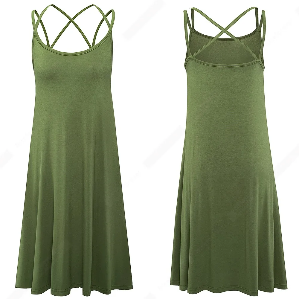 Casual Summer Sexy Backless Sleeveless Dress Women Charming Daily Straight Dress HA217