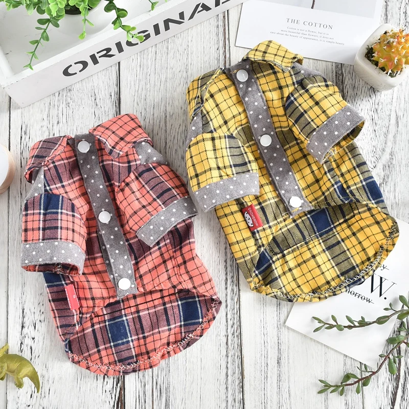 Plaid T Shirt For Dogs Yellow Orange Spring Summer XS XXL Pet Outfit Suit Costumes For Cat Puppies Small Animal Clothes Products