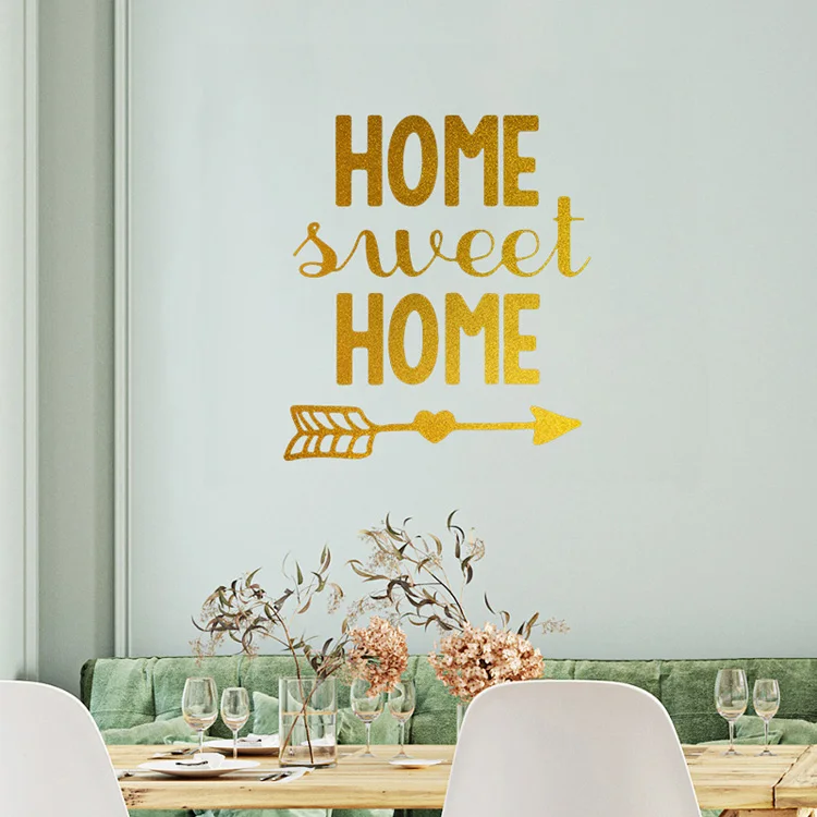 Goldene SWEET HOME Wandaufkleber Schlafzimmer Wohnzimmer Hintergrund Heimdekoration Aufkleber Kreatives Muster Selbstklebende Tapete – Detail 3