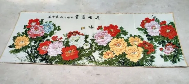 

Antique Suzhou embroidery flowers bloom rich peony embroidery Ping'an rich living room decoration hanging picture