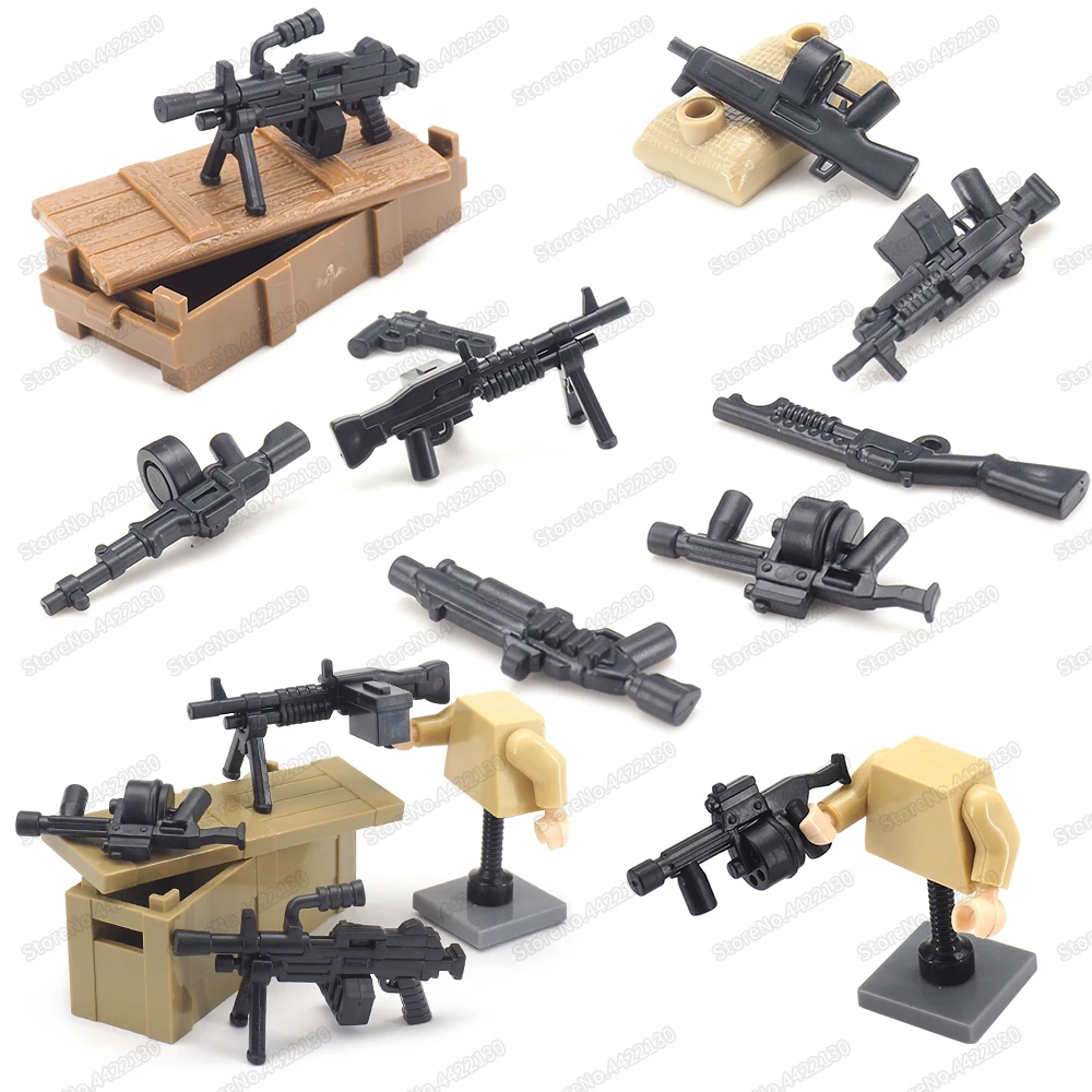 Military Soldier Weapons Revolver Machine Gun Set Building Block Moc Battlefield WW2 Figures Equipment Model Child Gift Boy Toys