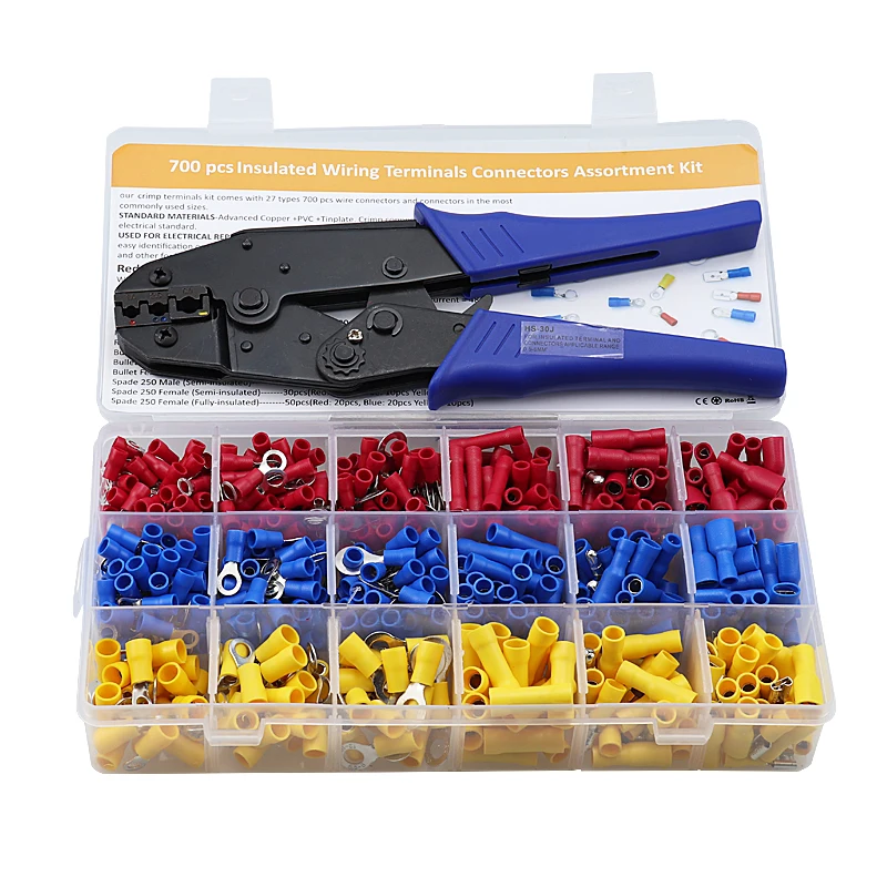 Crimping Pliers Crimping Tool Pliers With 700Pcs Insulated Wiring Terminals Connectors Assortment Kit High Precision Clamp Set