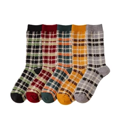 1 Pair Women Socks Spring Autumn Retro Style High Quality Cotton Socks Women Men Couple Socks Stripe Pattern Solid Color Socks