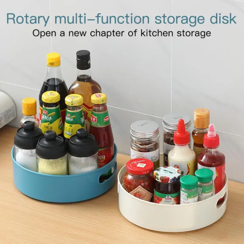 1PC Rotating Tray Cosmetics Organizer Kitchen Storage Containers For Spice Jar Snack Food Tray Non Slip Bathroom Storage Box