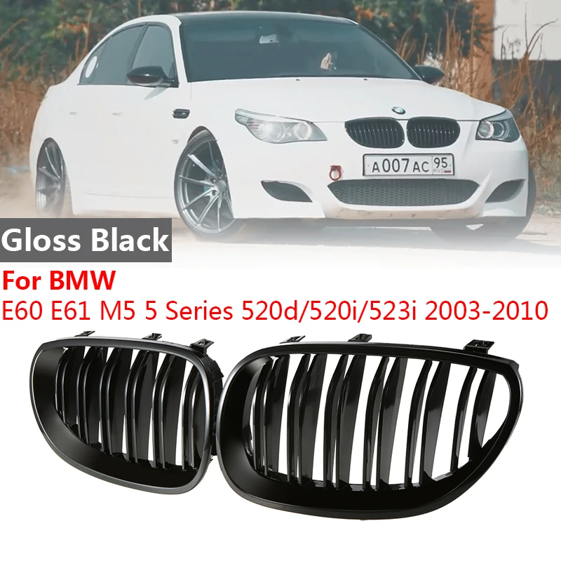 

Front Gloss Black Kidney Twin Fins Bumper Grilles For BMW E60 E61 M5 5 Series Touring 520d/520i/523i 2003-2010