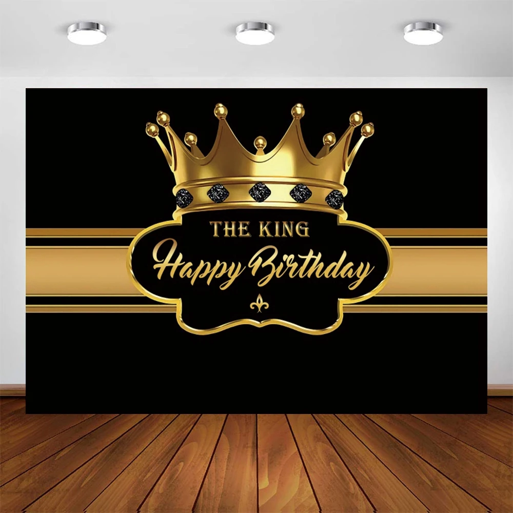 Yeele Adult King Birthday Party Background Photocall Drill Crown Black Golden Backdrop Photography Photo Studio Photophone