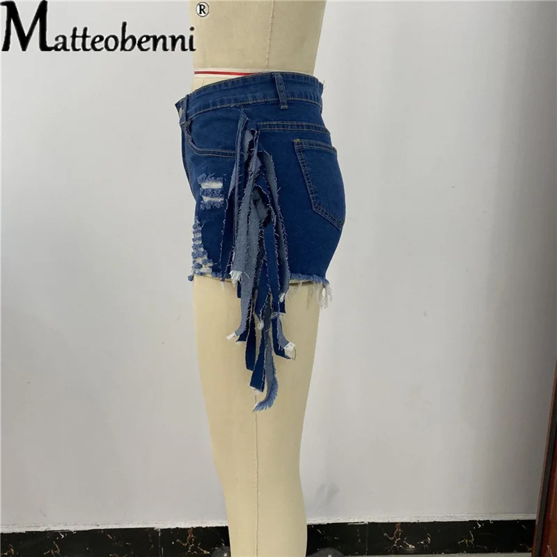 2021 verão mulher rua denim shorts moda cintura alta borla rasgado cor contraste casual sexy calças de brim femininas shorts