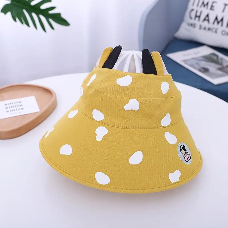 Lovely Baby Boy Girl Hat With Ears Kids Visor Hat UV Protection Cow Visor Cap Adjustable Kawaii Sun Hats Beach 2021 Summer New