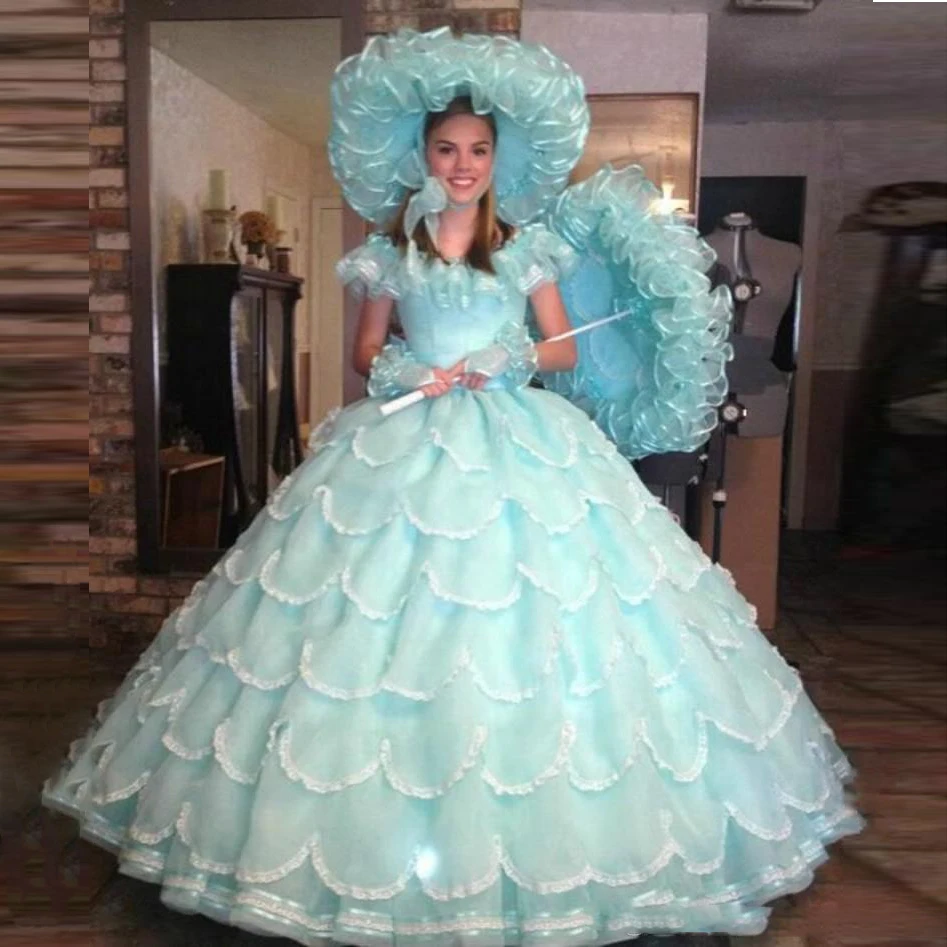 Vintage Light Blue Ball Gown Quinceanera Dresses 2020 Organza Ruffles Tiered Girls Pageant Gowns Floor Length Prom Evening Dress