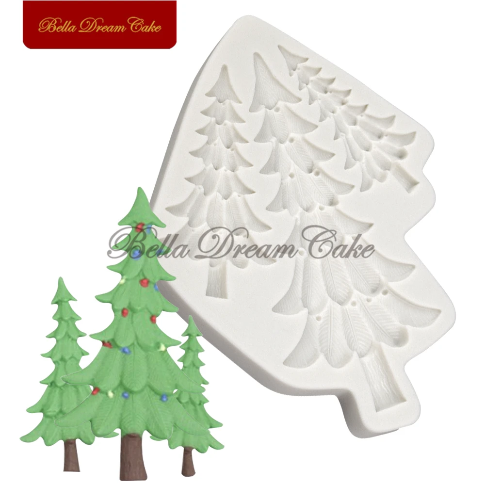 3 Christmas Tree Silicone Mold Fondant Cake Border Moulds DIY Chocolate Mould Cake Decorating Tools Kitchen Baking Accessories