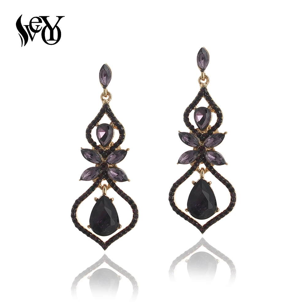 VEYO Vintage Hollow Crystal Rhinestone Drop Earrings Luxury Bridal Wedding Drop Earrings for Women Fashion Jewelry New Gift