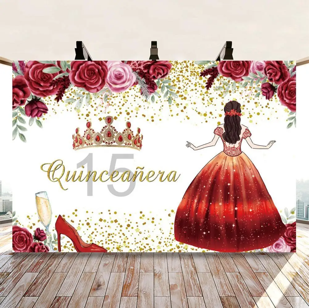 Girl Princess Birthday Party Background Photo Sweet 15 16 Cake Table Photography Backdrop Children Customize Name Poster