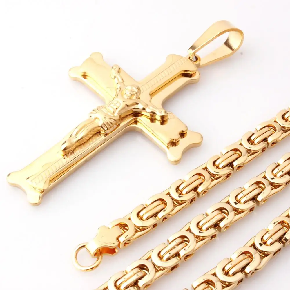 6mm Byzantine Chain Necklace Golden Pendant Stainless Steel Men Necklaces 18