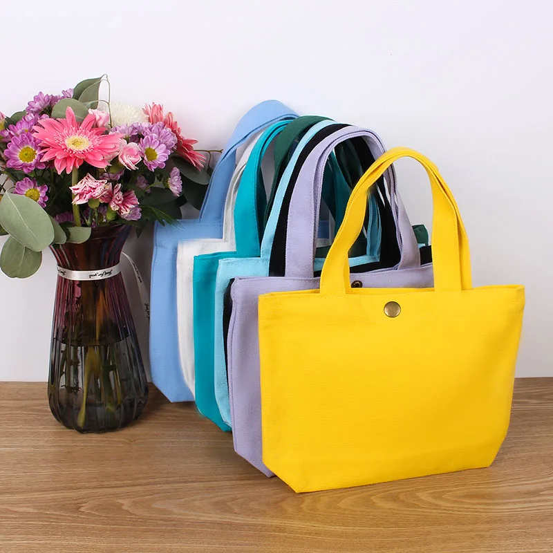 Cotton Canvas Make Up Handbags Candy Color Female Environmental Storage Bag Reusable Foldable Eco Lauch Bag Can Customized LOGO