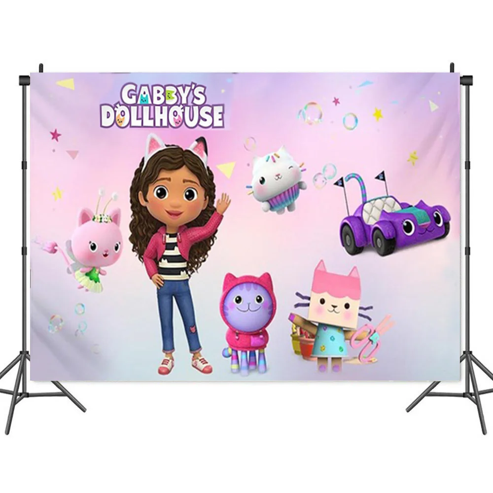 Cartoon Gabby Dollhouse Baby Shower Background Banner Sign Poster Girls Birthday Party Supplies Photo Booth Home Decorations