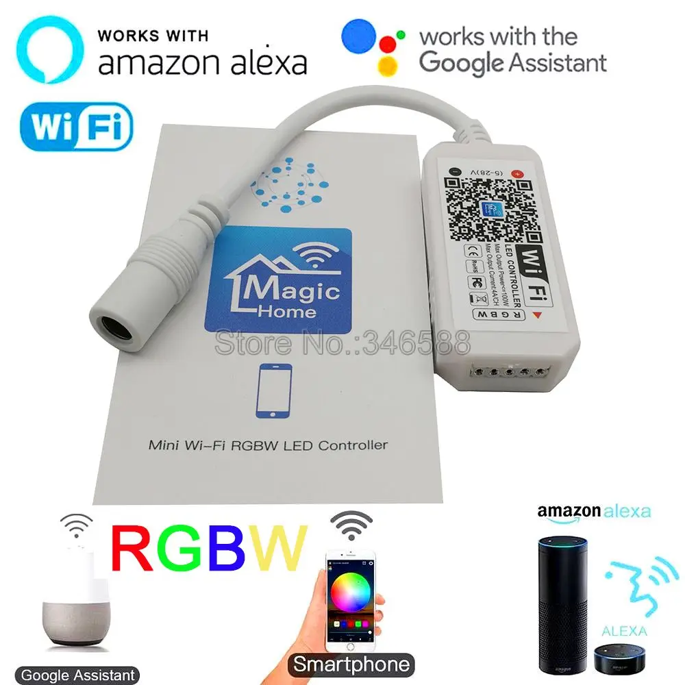 

Magic Home Mini Wifi RGBW LED Controller DC 5-24V Smartphone APP Control Alexa Google Home Voice Control for 5050 RGBW Strip 12V