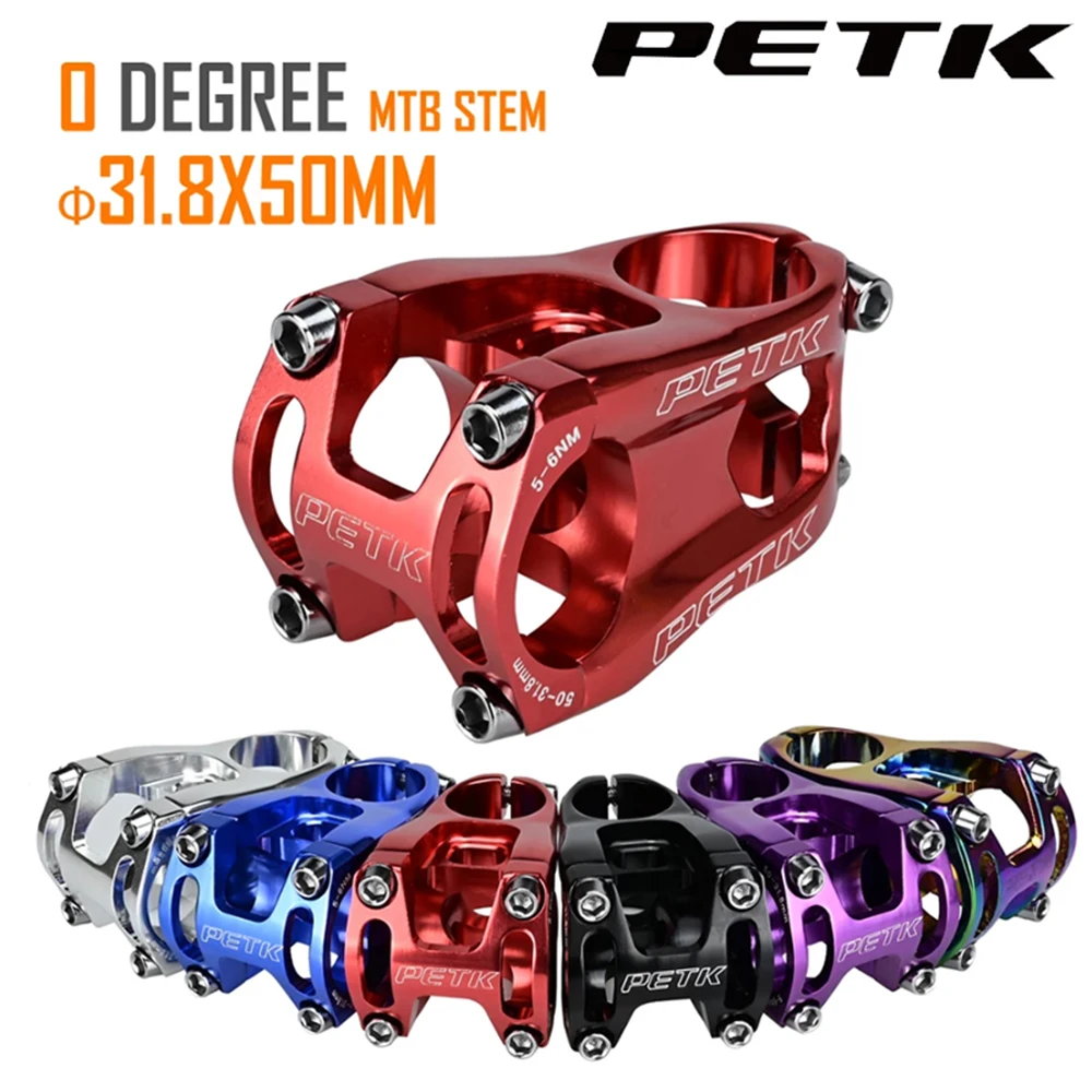 PETK CNC Mountain Bike Riser Ultra Light Hollow Out Bicycle Short Stem 0 Degrees 31.8 * 50mm Bicycle Refitting Parts