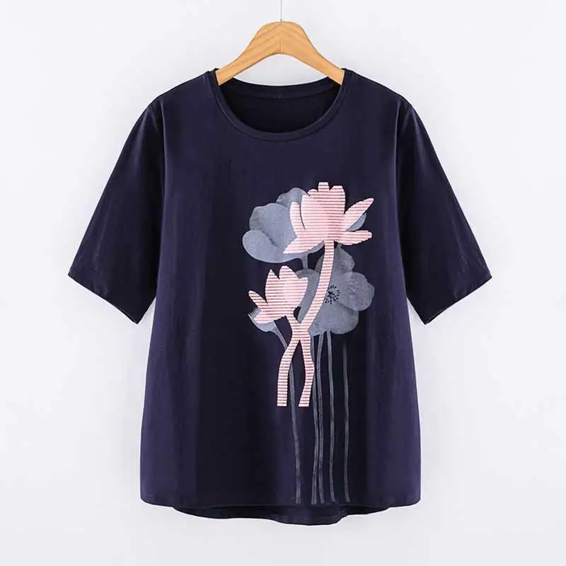 Women\'s Short Sleeve T-Shirt, Cotton, Loose, Printing, Female Tee, Large Size, 4XL, Summer