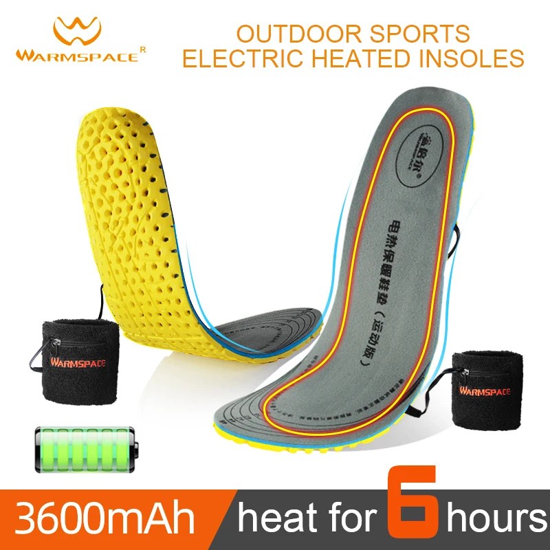 WARMSPACE electric heated shoe insoles keep warm at constant temperature with rechargeable lithium battery