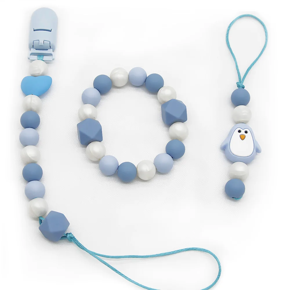 Cute-idea – ensemble de perles en Silicone pour bébé, série bleue, chaîne de sucette, pour garçons et filles, anneau de dentition, jouet, accessoire, produit d'allaitement, 1 ensemble