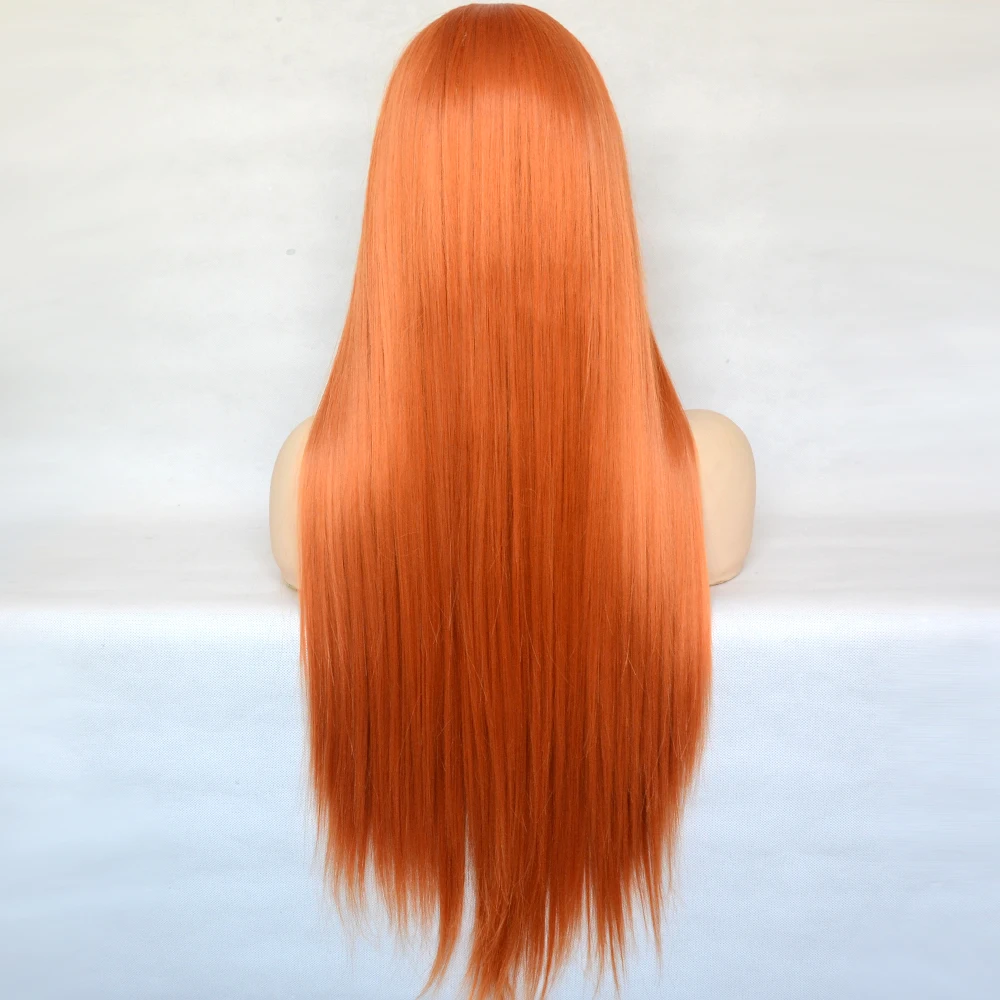 Vogue Queen Orange Synthetic T Lace Front Wig Heat Resistant Fiber Silky Straight Cosplay For Women