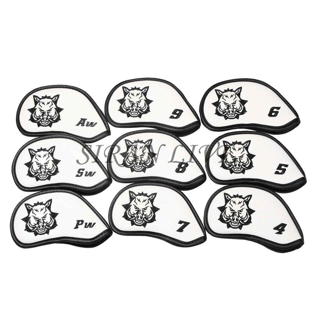 9 Pcs / Set White Black Premium Leather Golf  Irons Club Head Covers  for Mens 2020 MAVRIK Max , Mens Big Bertha B21 Irons