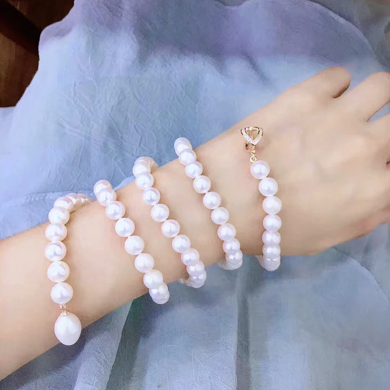 Fashion Women 6-Wear 925 Silver Rose Gold Buckle Classic Freshwater Pearl Bracelet Waist Chain Necklace