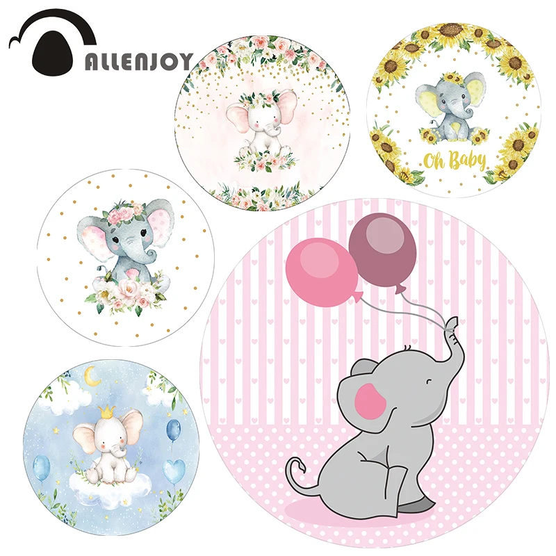 

Allenjoy Baby shower Круглый Круг фон крышка слон фон розовый синий Мальчики Девочки День рождения украшение Баннер Фотофон