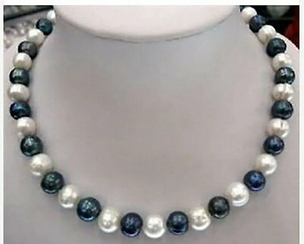 

22'' 9-10mm Natural Black & White Akoya Cultured Pearl Fashion Jewelry Necklace