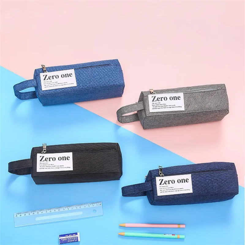 Portable double-layer canvas pencil case Boys zipper pencil bag School stationery storage bag Student pen case Oxford cloth bag