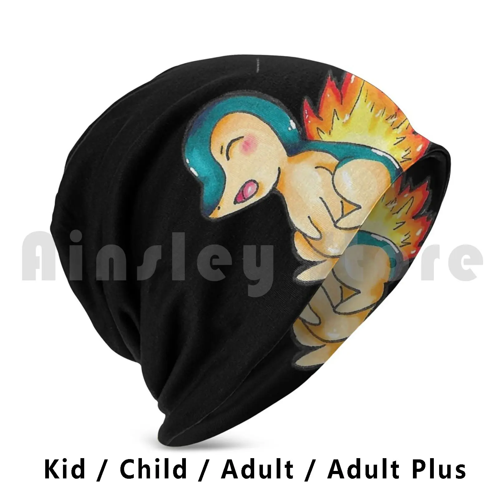 Cyndaquil 3 Beanies Knit Hat 1765 Beanies Print Cyndaquil Pkmn Cutie Starter Favorite Green Flame Fire Fire Type