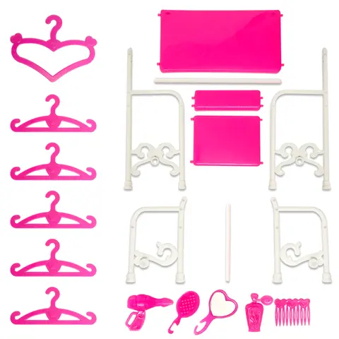 set docktillbehör till 30 cm docka rosa söt plastbyrå bord stol galgar kam torktumlare 11,5 tum dockhusmöbler leksak 6 best sales dockbord - №2